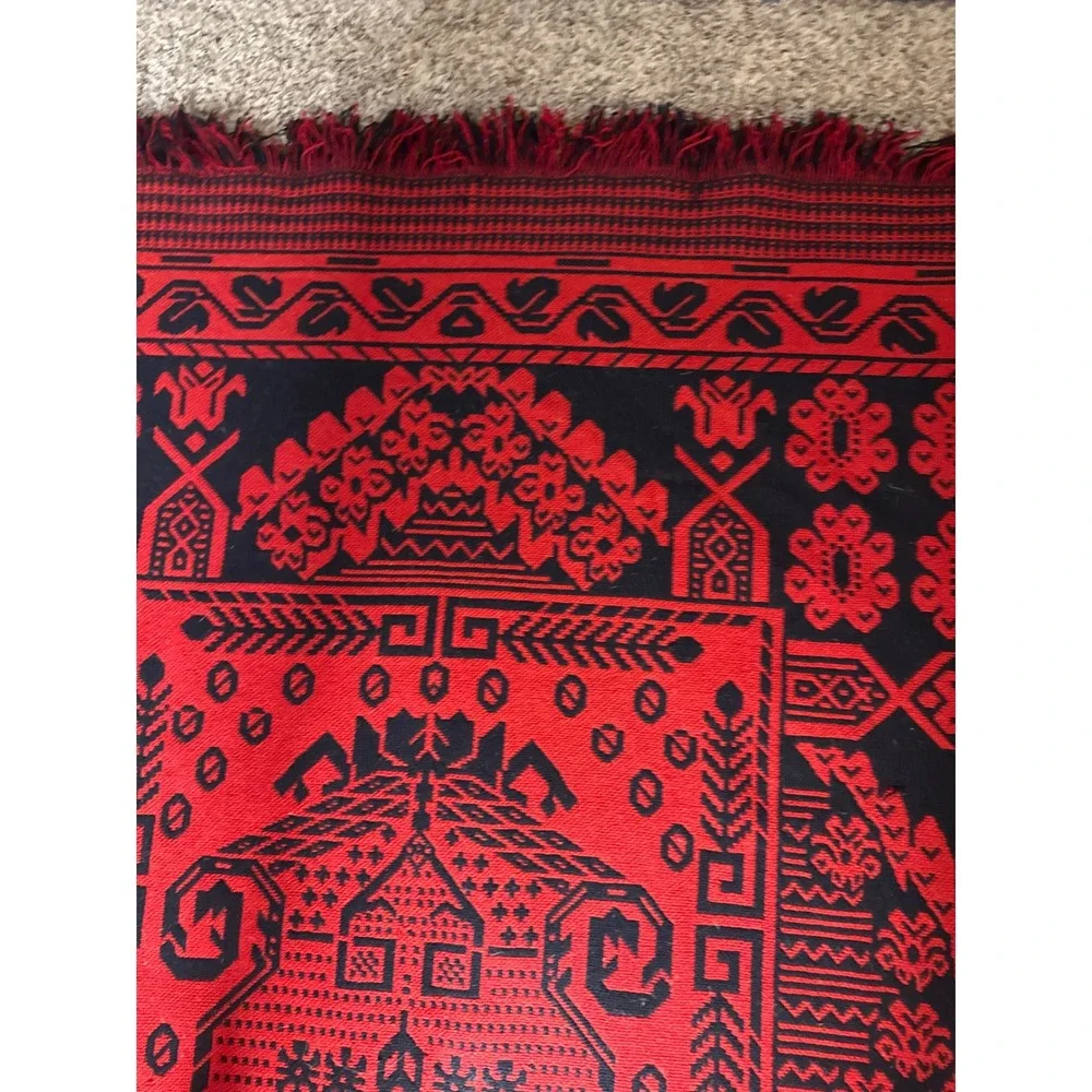 Vintage Polish Folk Wool Blanket Set Large Tapestry Throw Runner Mats Red Black